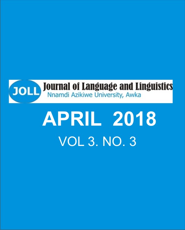 Journal of Language and Linguistics, April 2018 Issue, Volume 3, Number 3